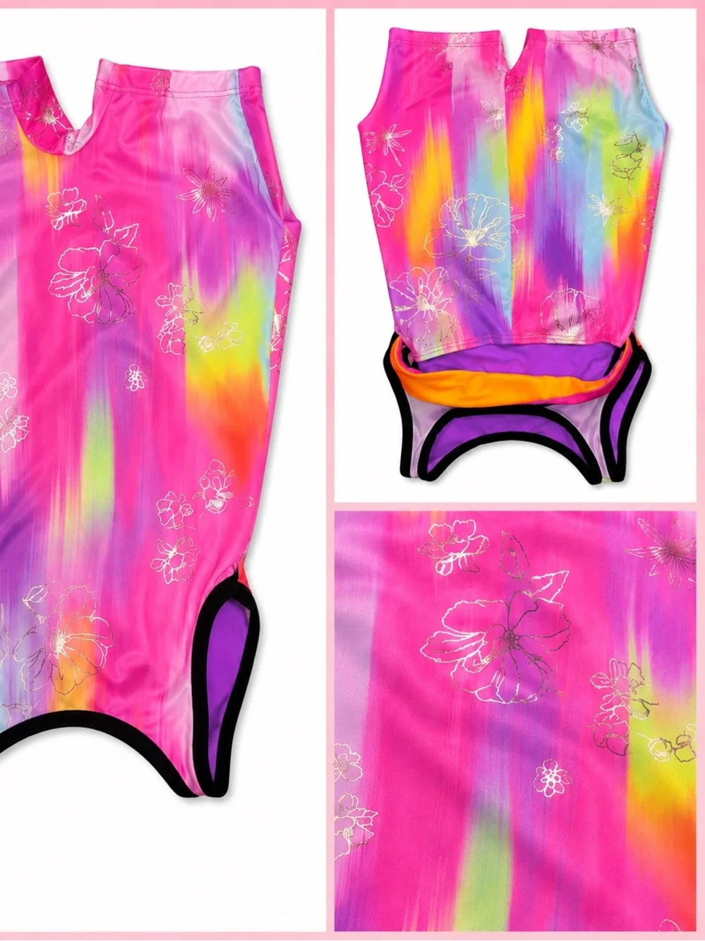 Vibrant Pink Floral One-Piece gymnastics